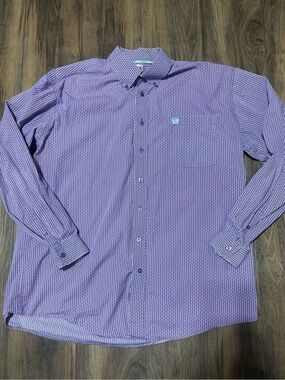Cinch Men’s Purple Button Up Long Sleeve Shirt Retro Pattern Geometric XL